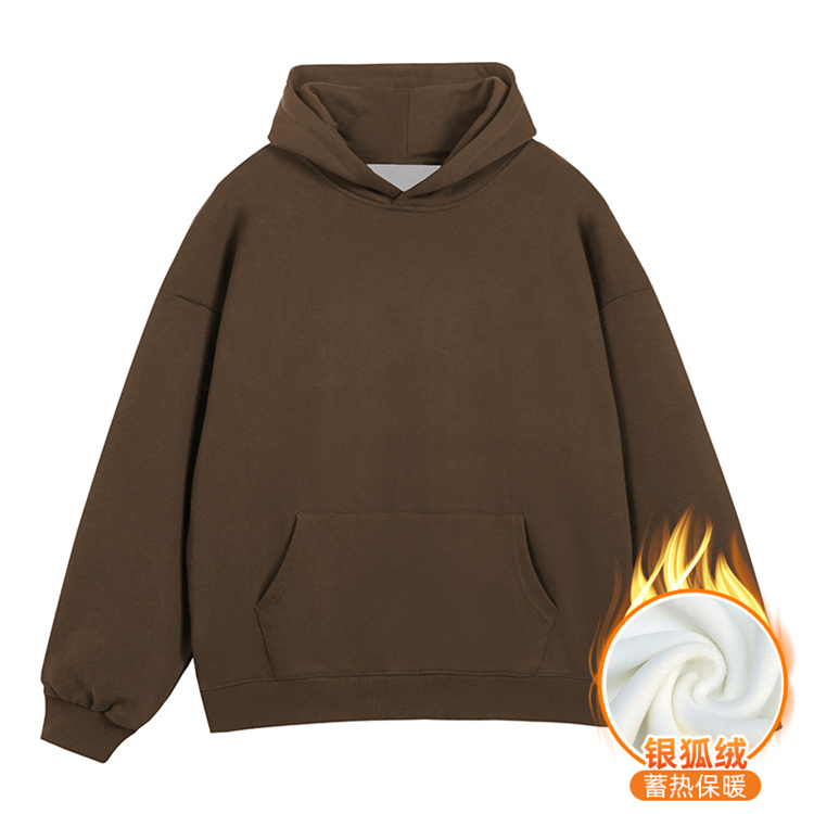 XY-A2080# 420gsm Cotton composite silver fox fleece Hoodie, no drawstrings, with pockets