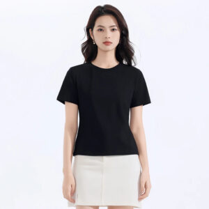 XY-FTJ-8215 Women 95% Cotton 5% 190gsm Spandex Solid Short-Sleeve T-Shirt